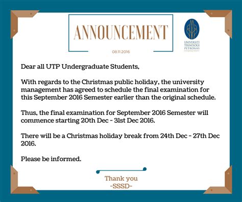 EXAMINATION ANNOUNCEMENT!! .
